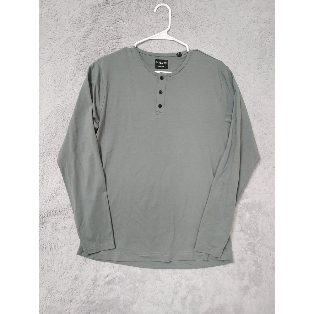 Cuts Shirt Mens Medium Curve Hem Henley Long Sleeve Green Performance Casual M